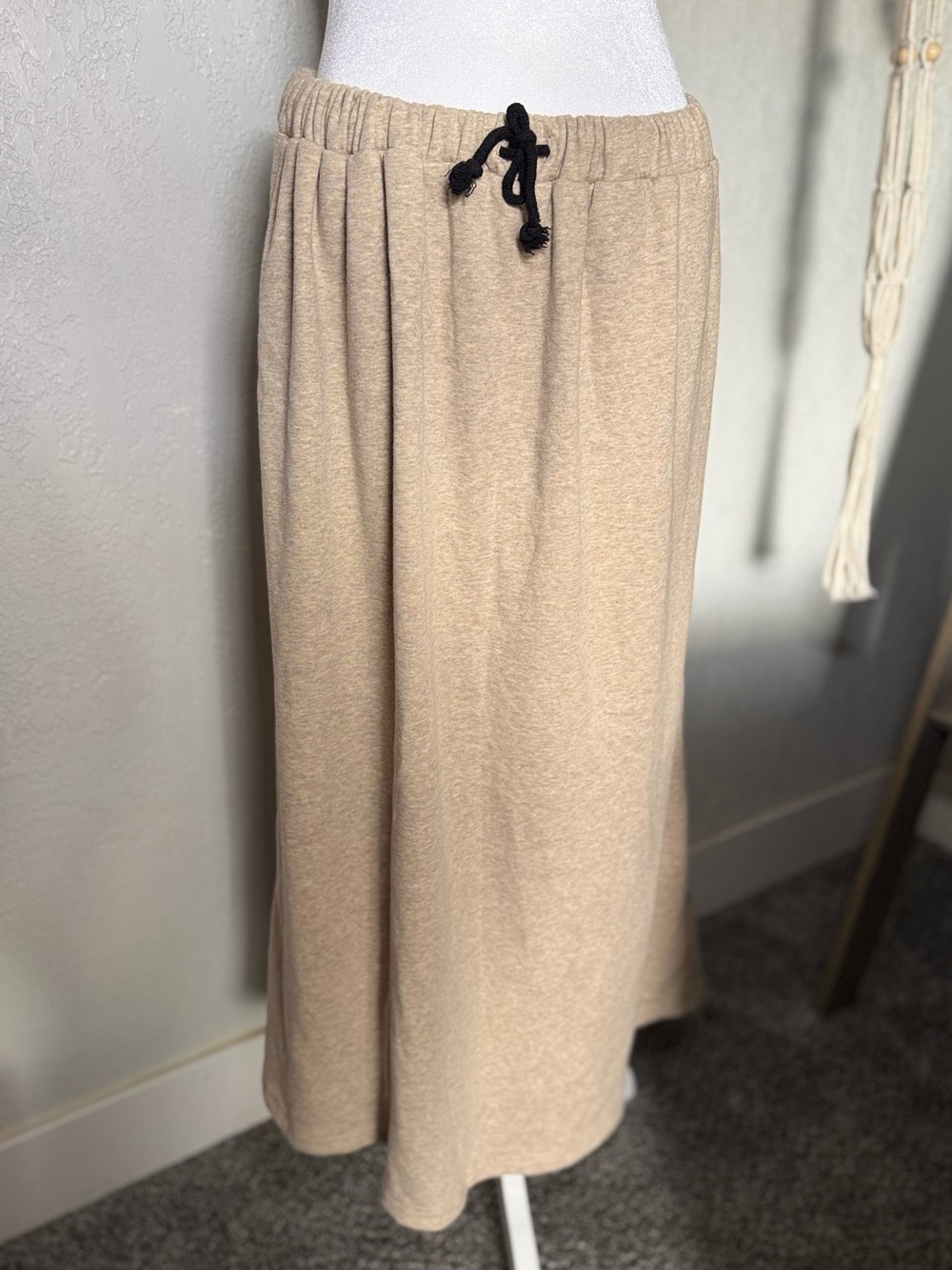 Casual Drawstring Maxi Skirt in Beige